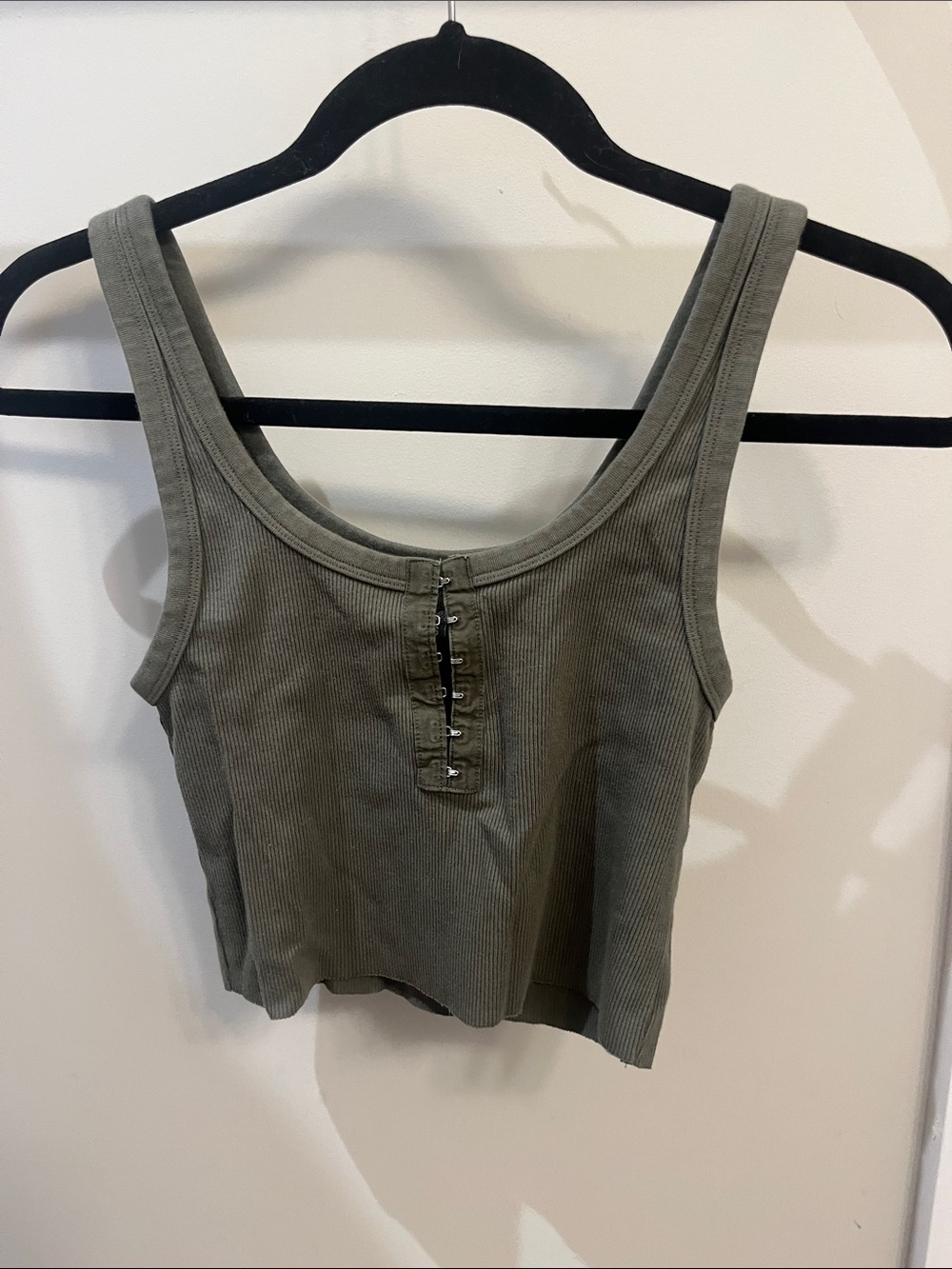 Women's Olive Ribbed Hook-and-Eye Tank Top - Picture 1 of 3